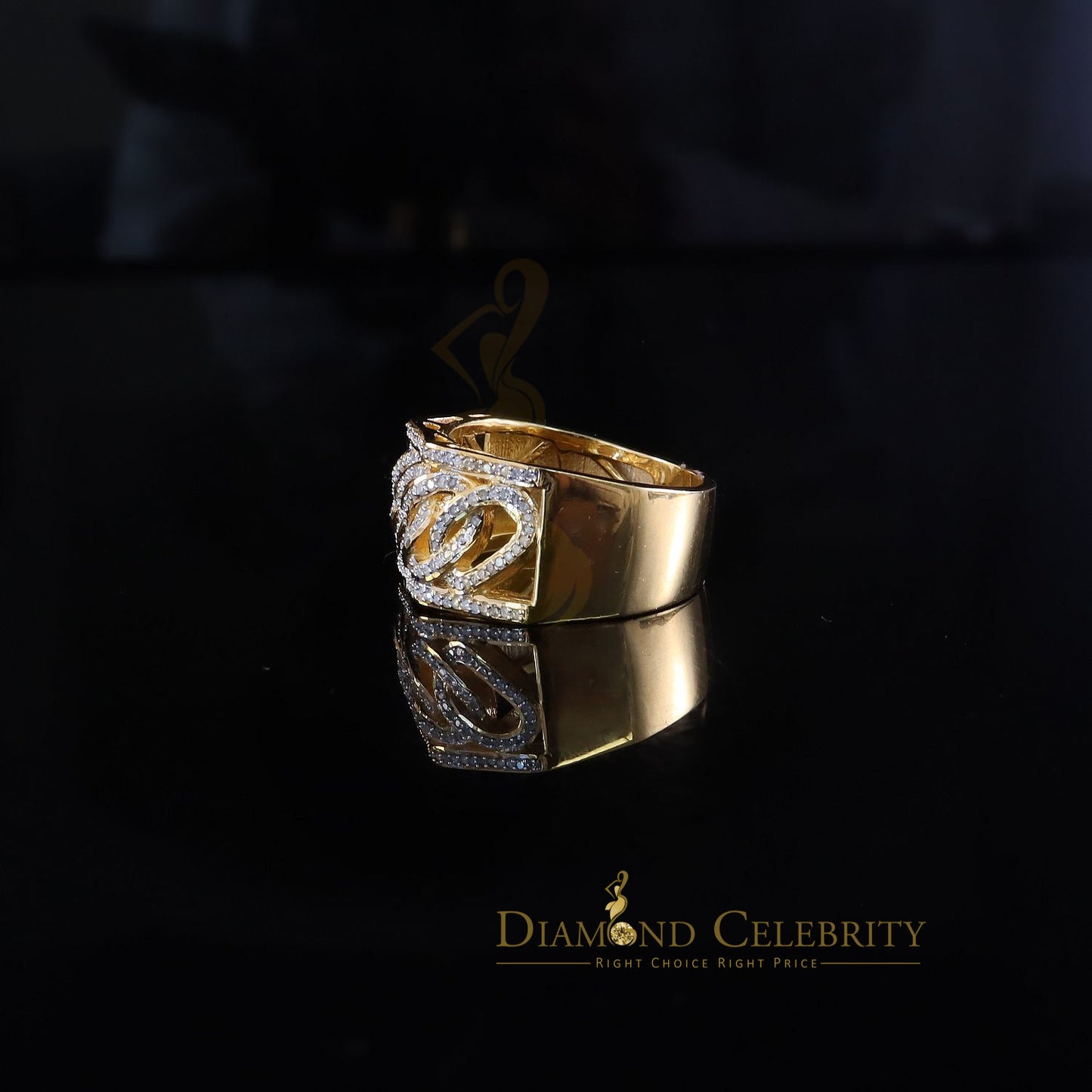Stylish Cuban Yellow Silver Micro Real Diamond 0.50 CT 925 Men's Band Ring Sz 10
