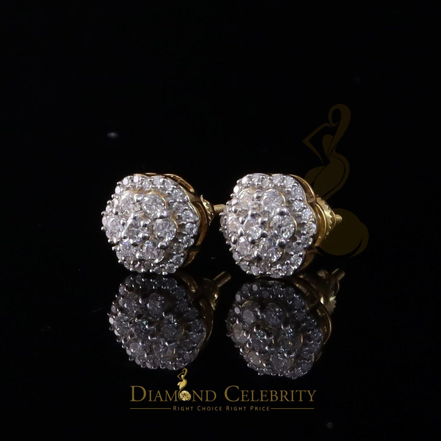 DiamondCelebritees New Women's/Men's 925 Silver Yellow 1.00ct VVS D Moissanite Floral Stud Earrings