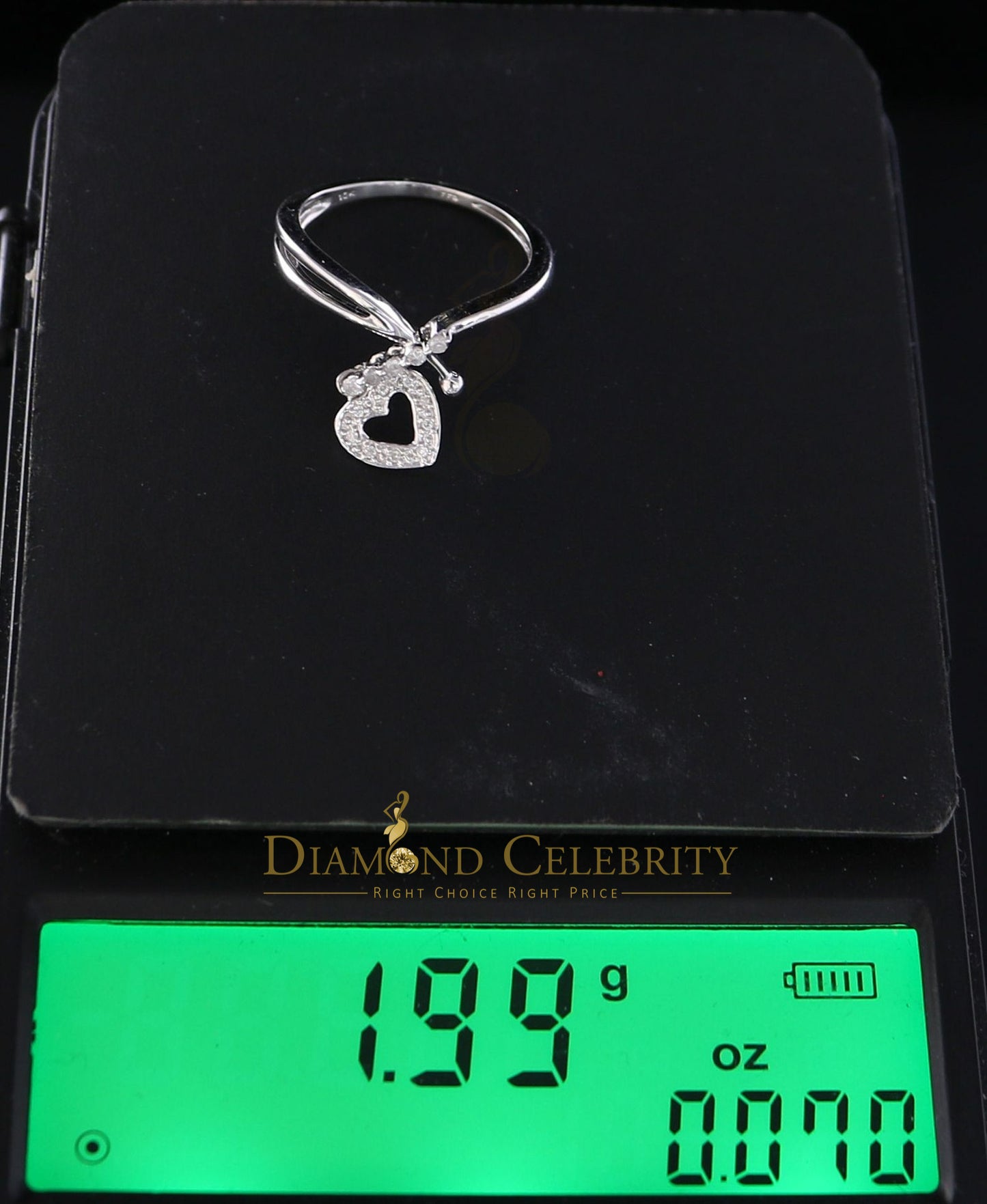 DiamondCelebritees Real 0.10 CT Diamond with 10 kt White Gold HEART shape Womens Ring Size 6.5