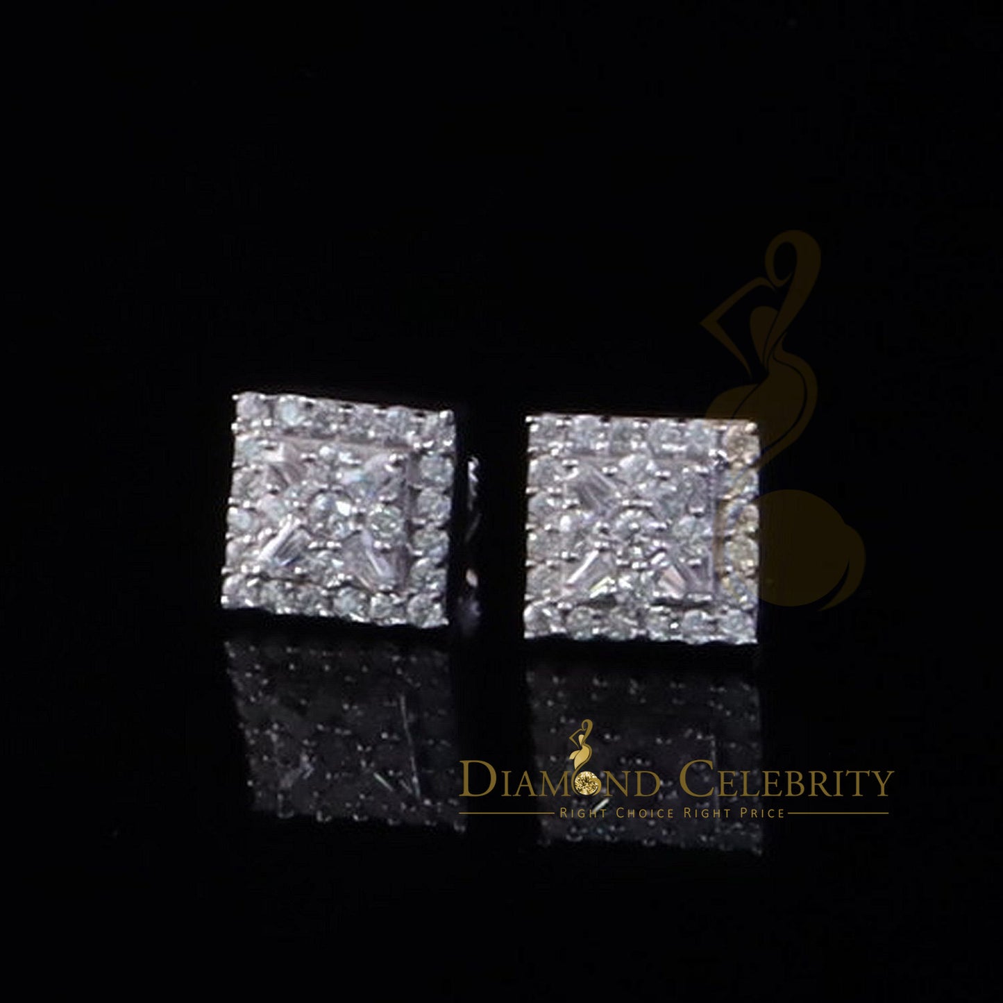Diamondcelebritees Best Women's/Men's 925 Silver White 0.75ct VVS D Moissanite Square Stud Earrings