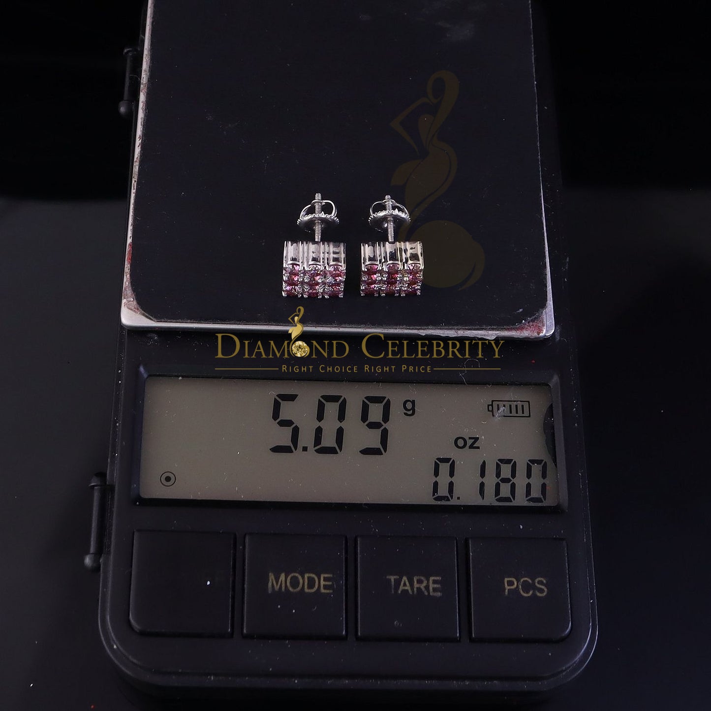 Diamondcelebritees 925 Silver White 2.25ct VVS D Pink Moissanite Men's/Women's Square Stud Earrings