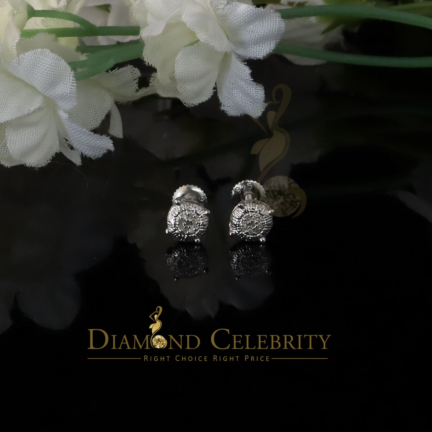 DiamondCelebritees 0.05ct Real Diamond 925 Sterling Silver White For Men's & Women's Round Earring