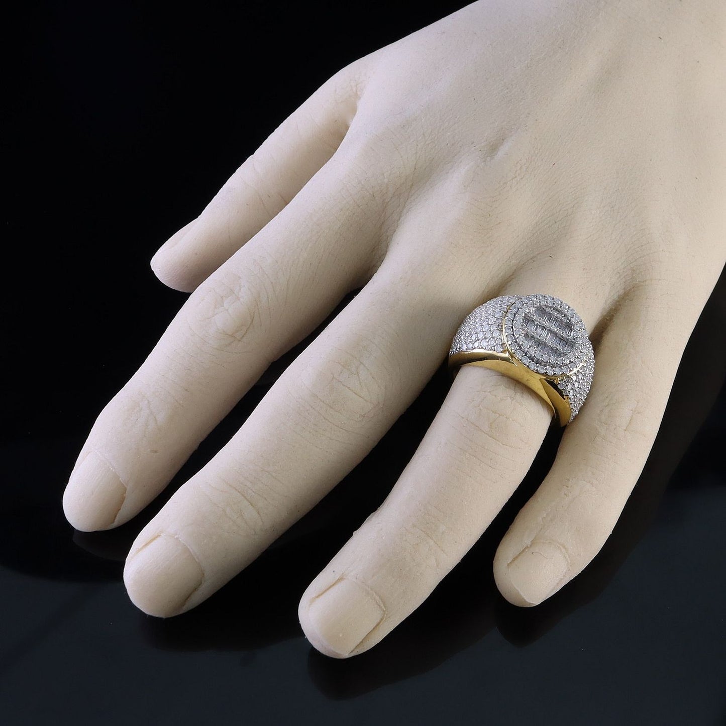 DiamondCelebritees Yellow Silver 4.50ct VVS 'D' Moissanite Baguette Round Rings Size 10 for Men's