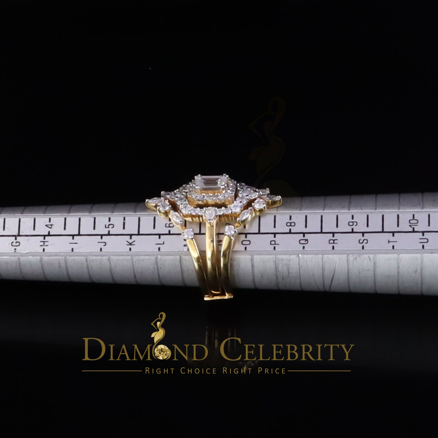 DiamondCelebritees 2.00ct Moissanite Marquise Yellow Radiant Round Cut 925 Silver Women Ring Sz 7