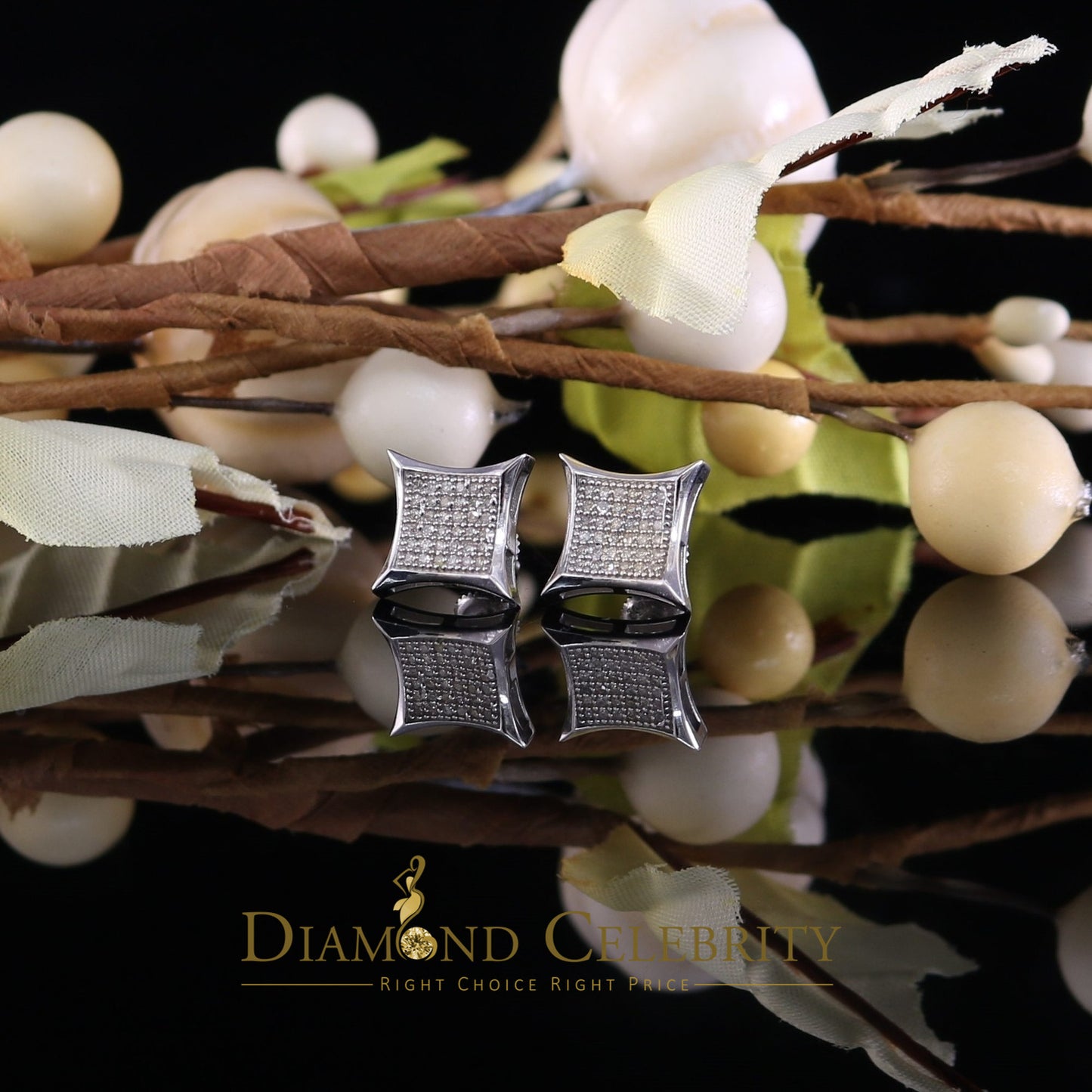 DiamondCelebritees 0.20ct Diamond 925 Sterling Silver White Square Earrings For Men's / Women's