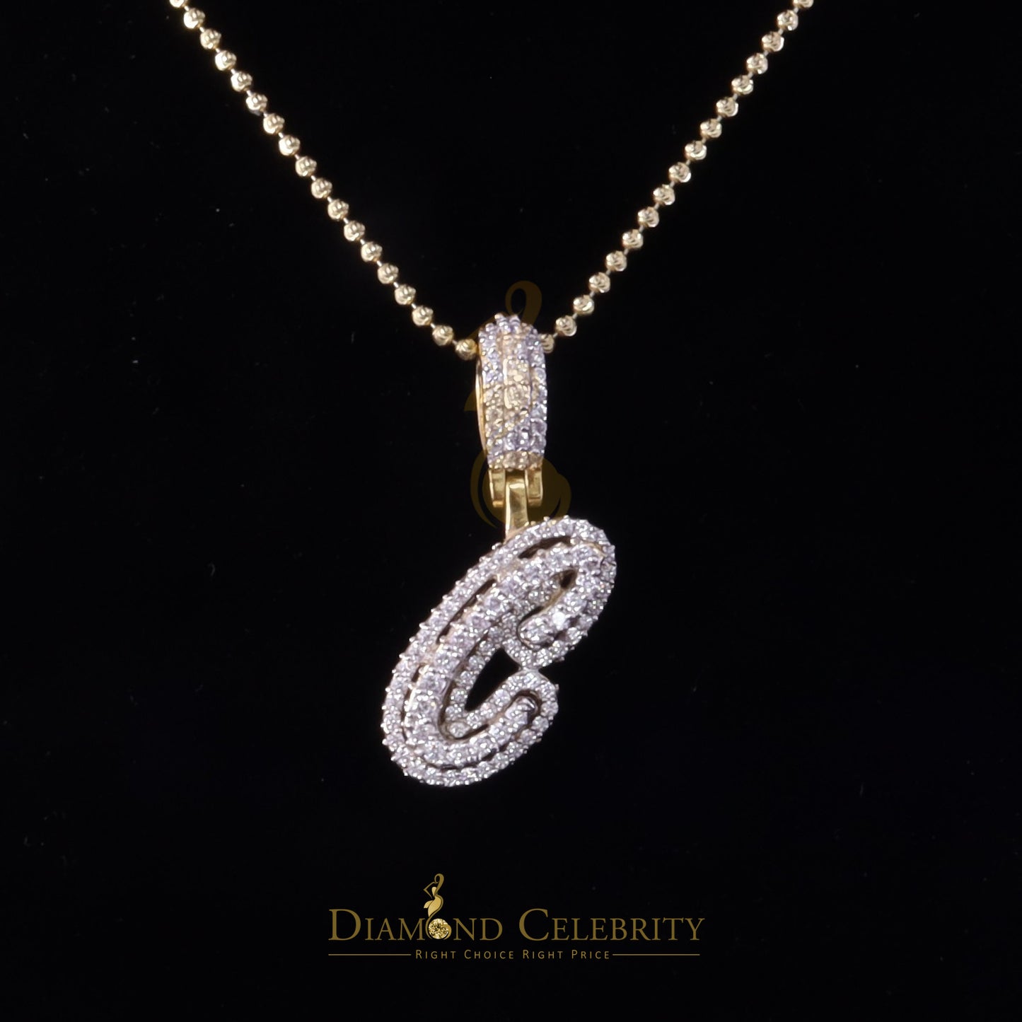 DiamondCelebritees Yellow Cursive 3D Alphabet Shape 925 Sterling Silver Cubic Zirconia Pendant