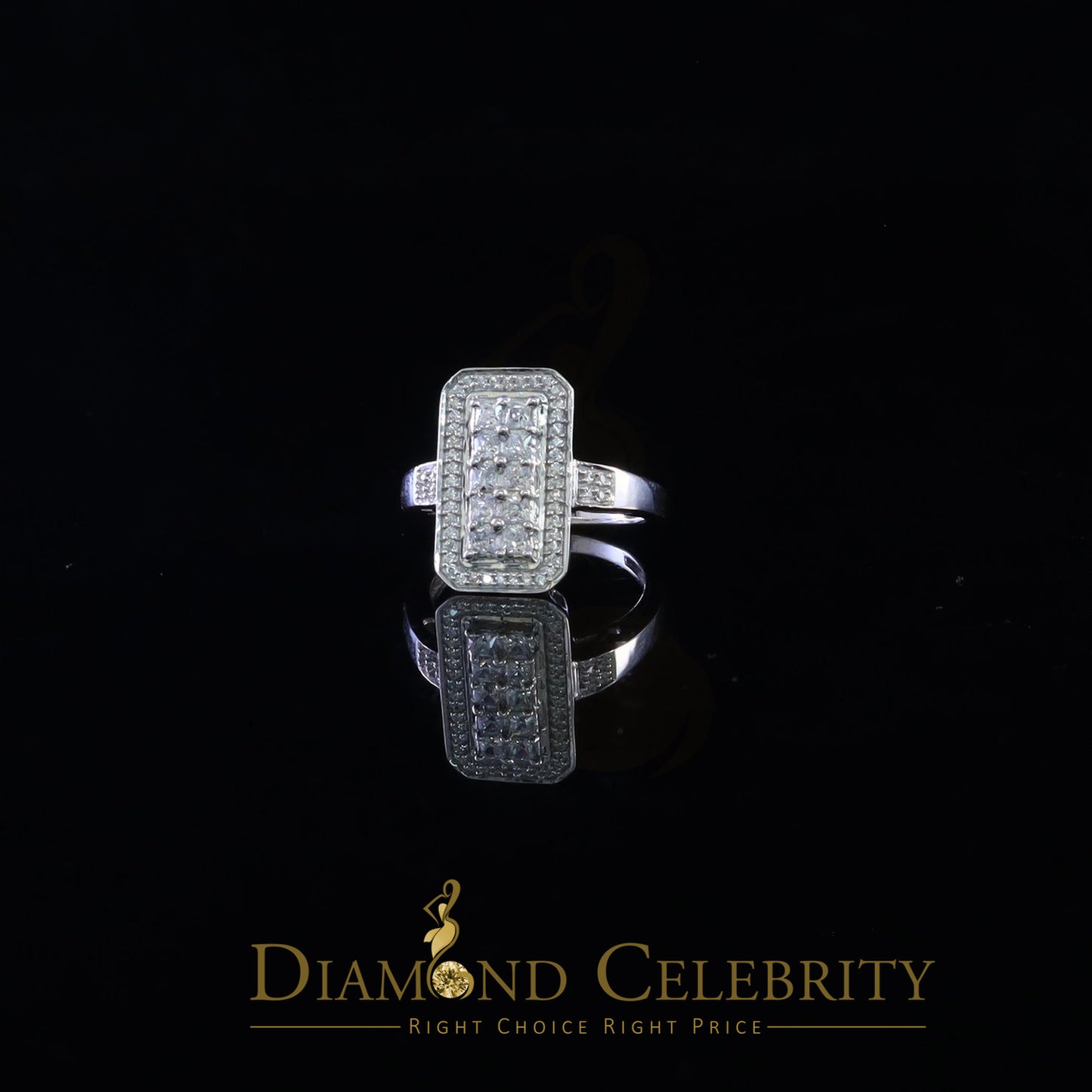 DiamondCelebritees 925 Sterling White Silver with Cubic Zirconia 2.75 ct Rectangle Ring Size 7