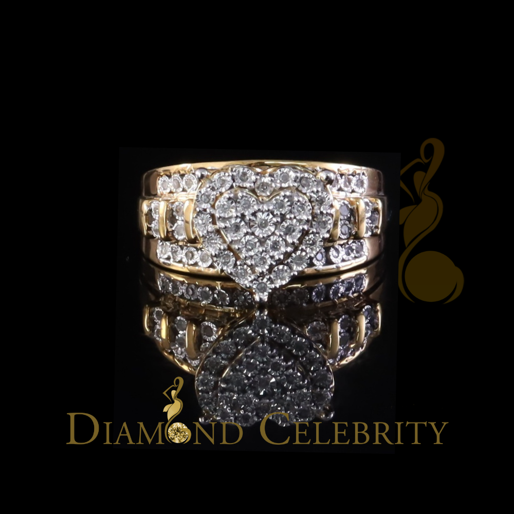 DiamondCelebritees Cinderella Real Diamond 0.25ct Heart Ring SZ7 Real 925 Yellow Silver for Women