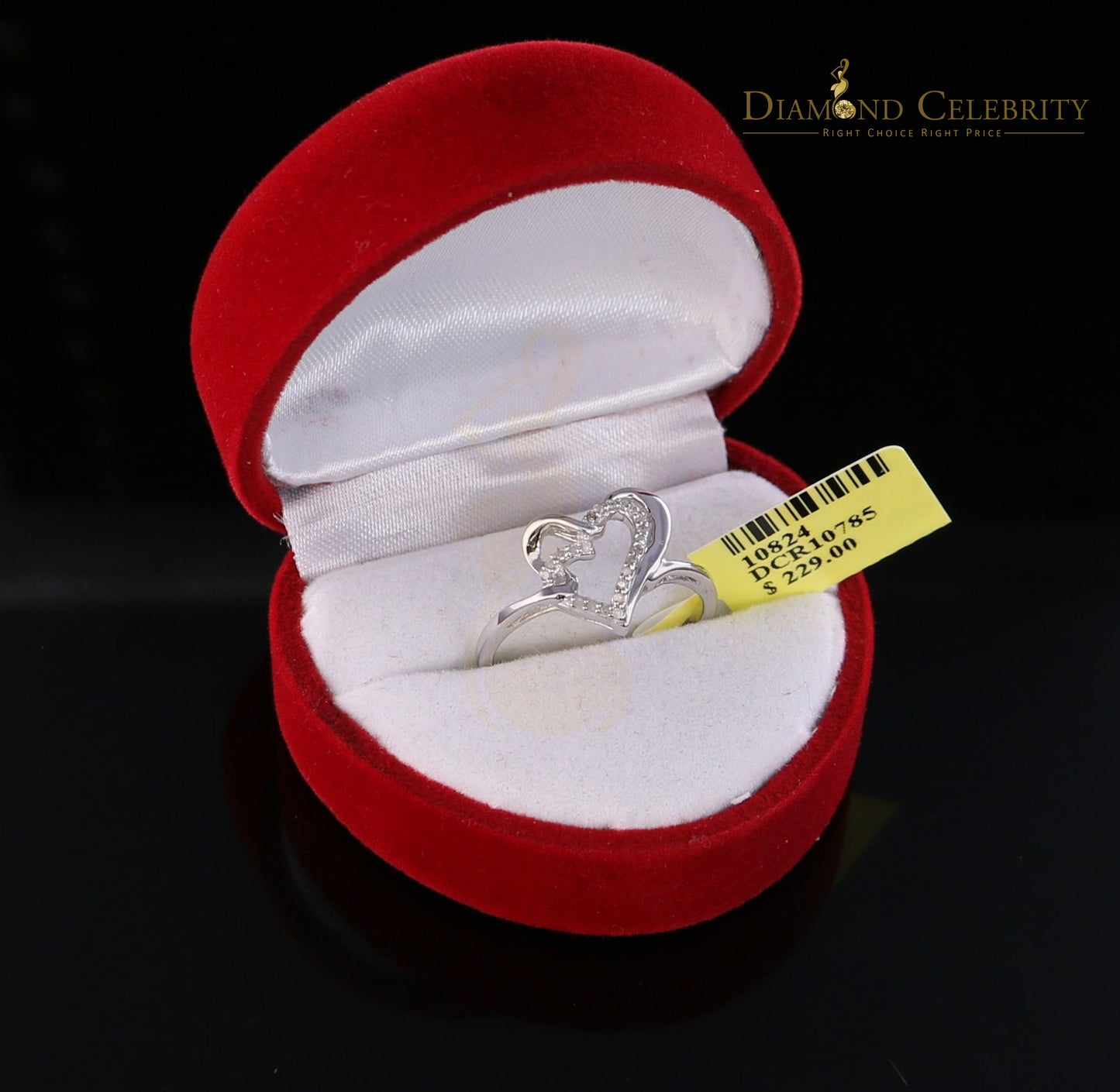DiamondCelebritees 0.11 CT Real Diamond Womens Heart Shape 925 Sterling Silver White Ring Size 7