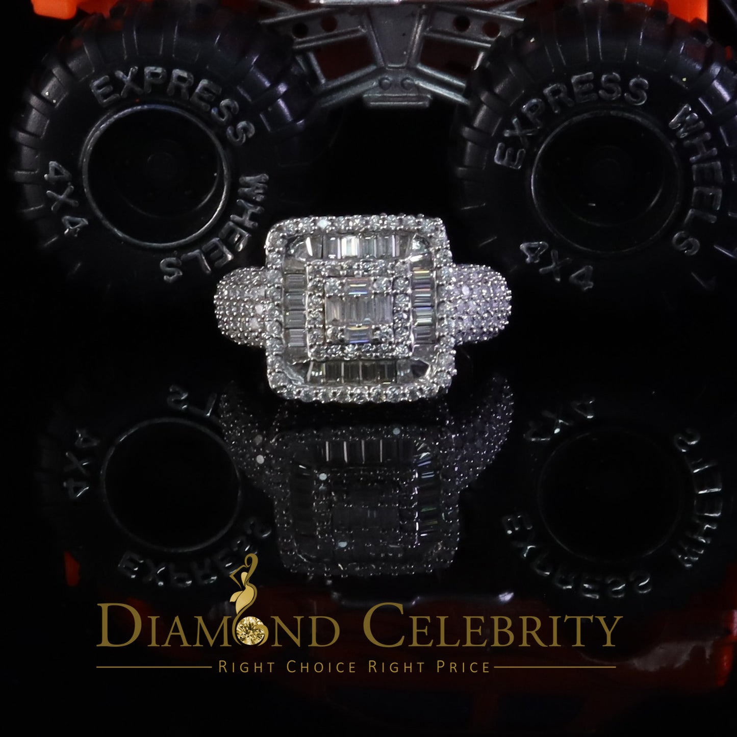 DiamondCelebritees Sterling 925 White Silver 4.50ct VVS D Baguette Moissanite Ring Size 10 Men's