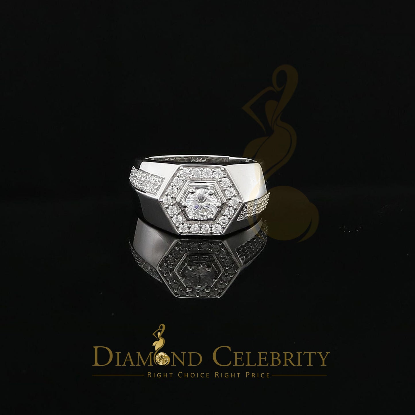DiamondCelebritees 925 White Sterling Silver Cubic Zirconia 2.44ct Men Adjustable Ring Size 8 to 10