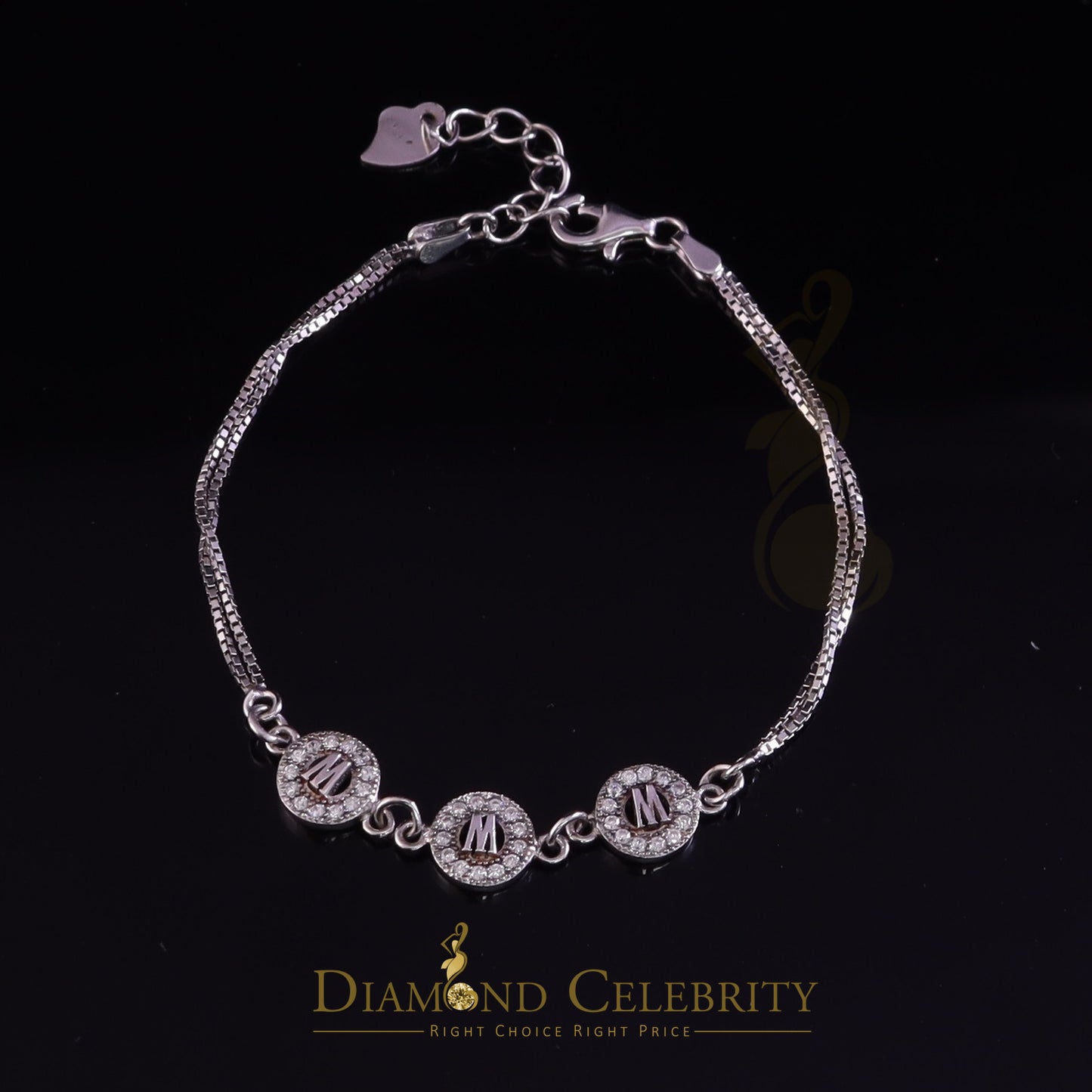 Diamondcelebritees Alphabet W in White Sterling Silver Ladies Bracelet Cubic Zirconia Size 7 Inch