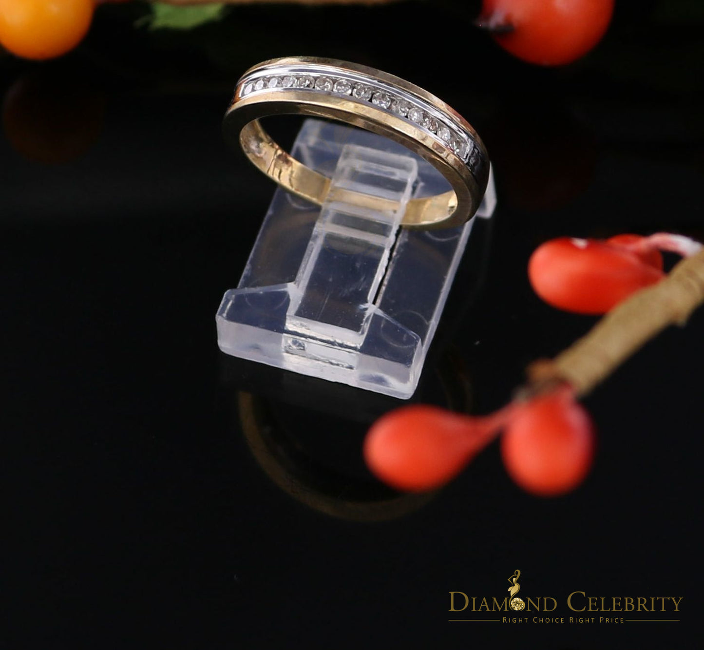DiamondCelebritees Genuine 0.15CT Diamond Womens Round Band Ring Size 6.5 with 10K Real Yellow Gold