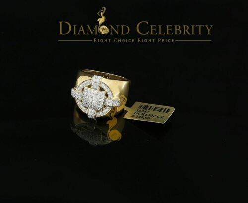 DiamondCelebritees Yellow Silver Square 1.70ct Cubic Zirconia Men Adjustable Ring From SZ 9 to 11