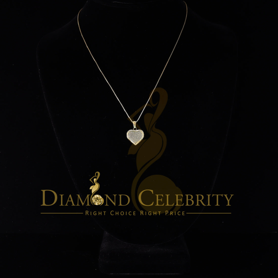 DiamondCelebritees Real 0.25ct Diamond 925 Sterling Silver HEART Charm Necklace Yellow Pendant