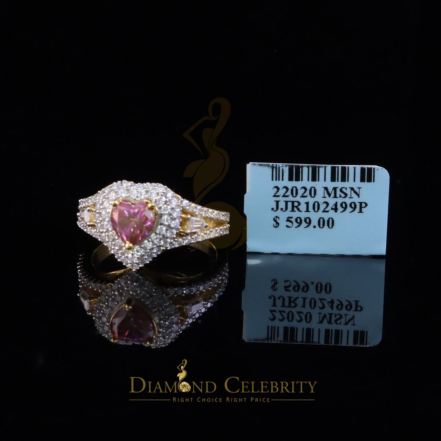 DiamondCelebritees 1.50CT Women's 925 Silver Yellow VVS D Pink & White Moissanite Heart Ring SZ 7
