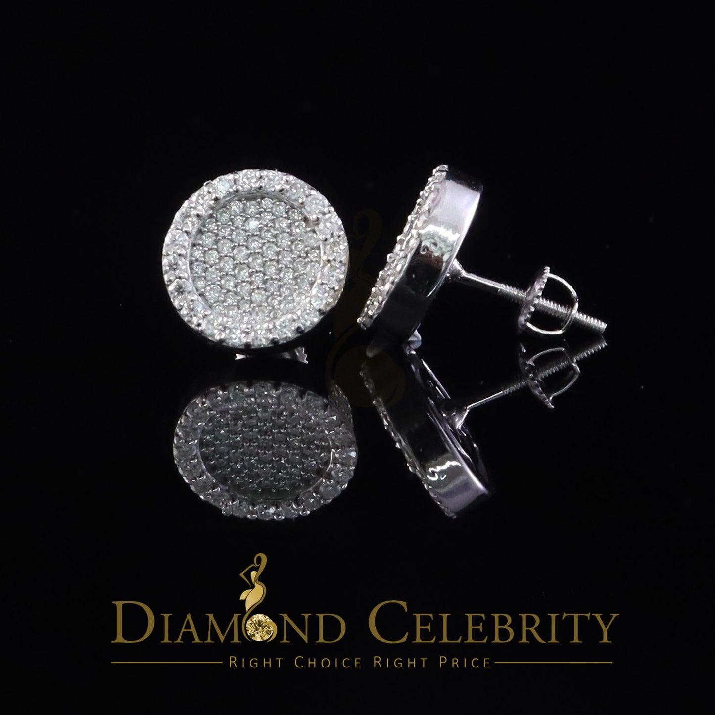 Diamondcelebritees 925 White Silver 1.00ct VVS 'D' Moissanite Round Stud Earring Men's/Womens