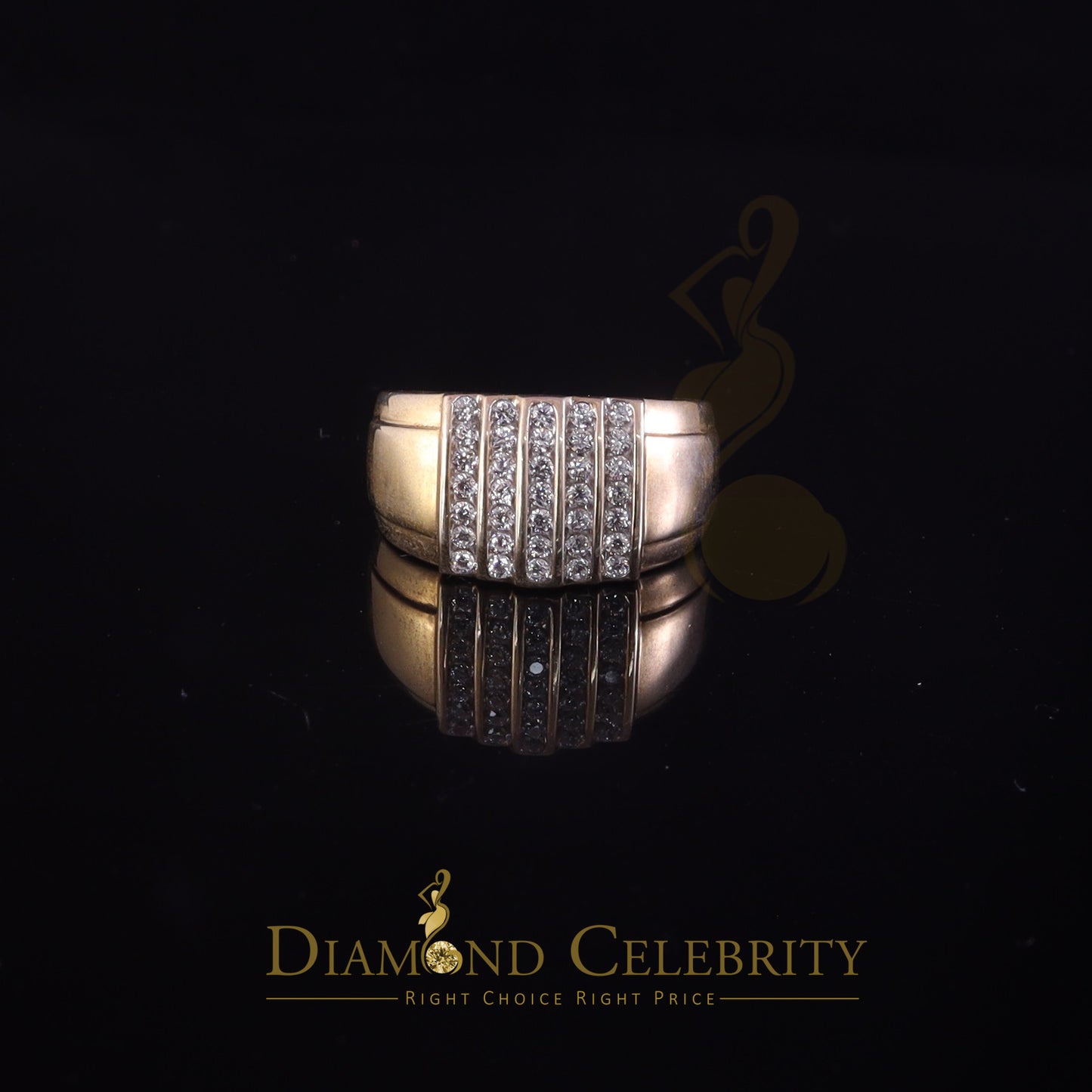 DiamondCelebritees Yellow Silver Rhodium Plated CZ 1.40ct Wide Band Men Adjustable Ring SZ 8 to 10
