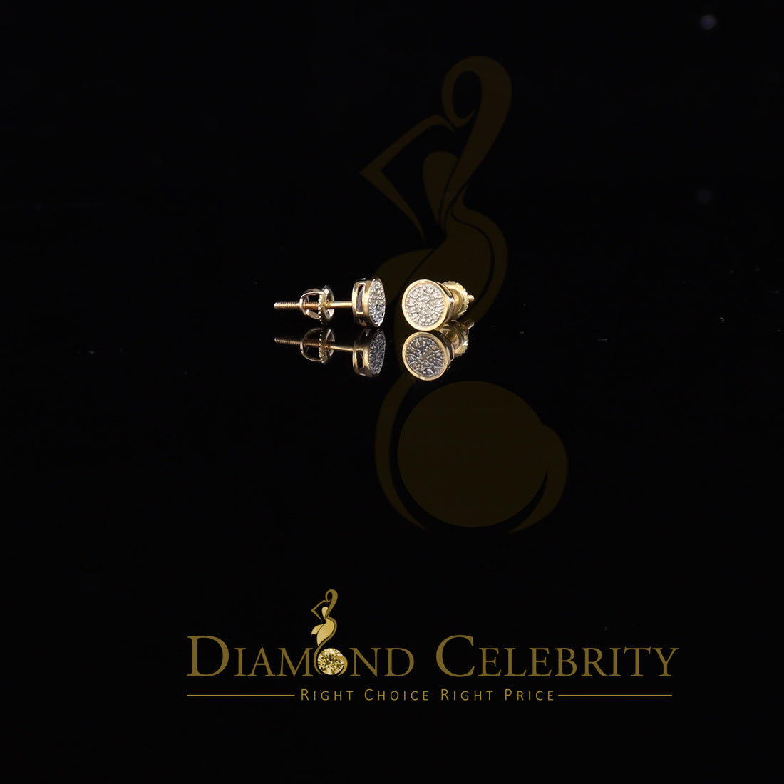 DiamondCelebriteesMen's 10K Real Yellow Gold with Real 0.05ct Diamond Round Stud Earring for Women
