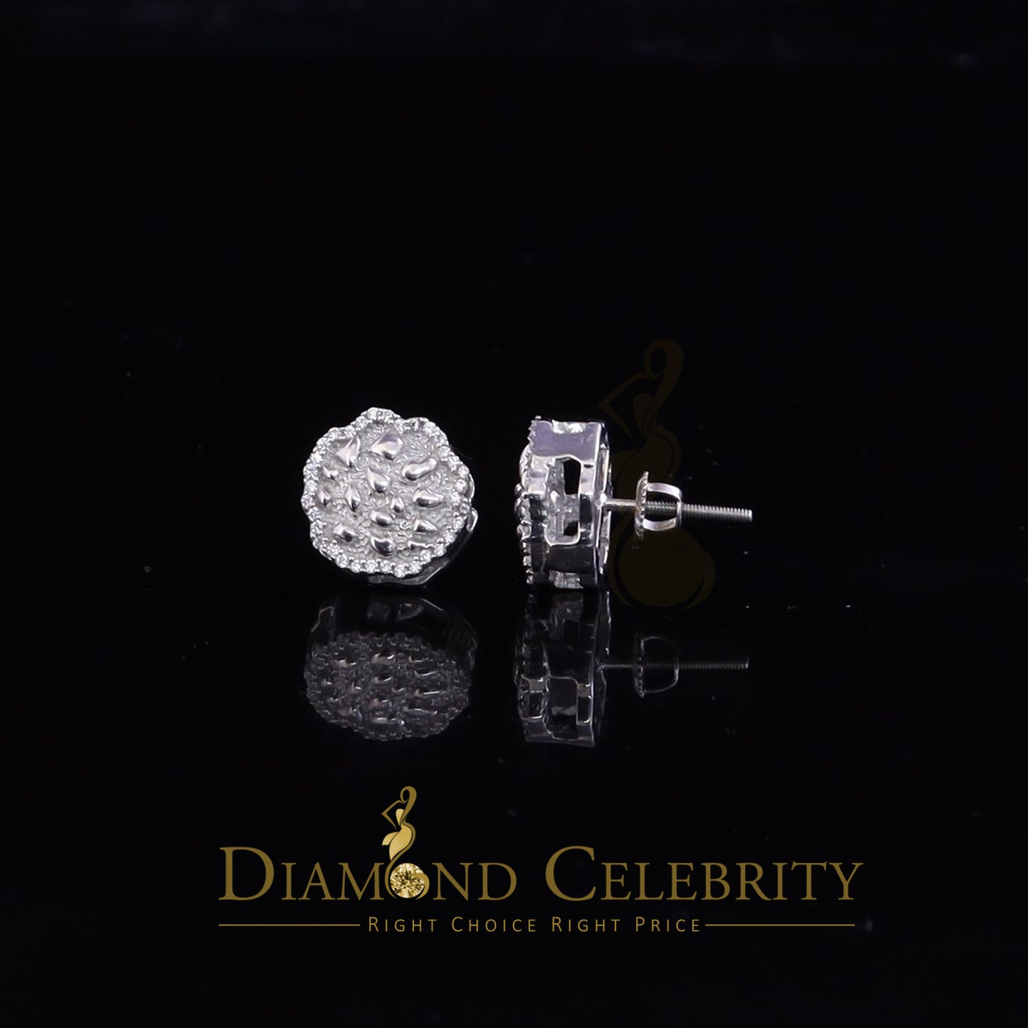 DiamondCelebritees 925 White Silver Nuggtte's 1.38ct Cubic Zirconia Hip Hop Women's Flower Earrings