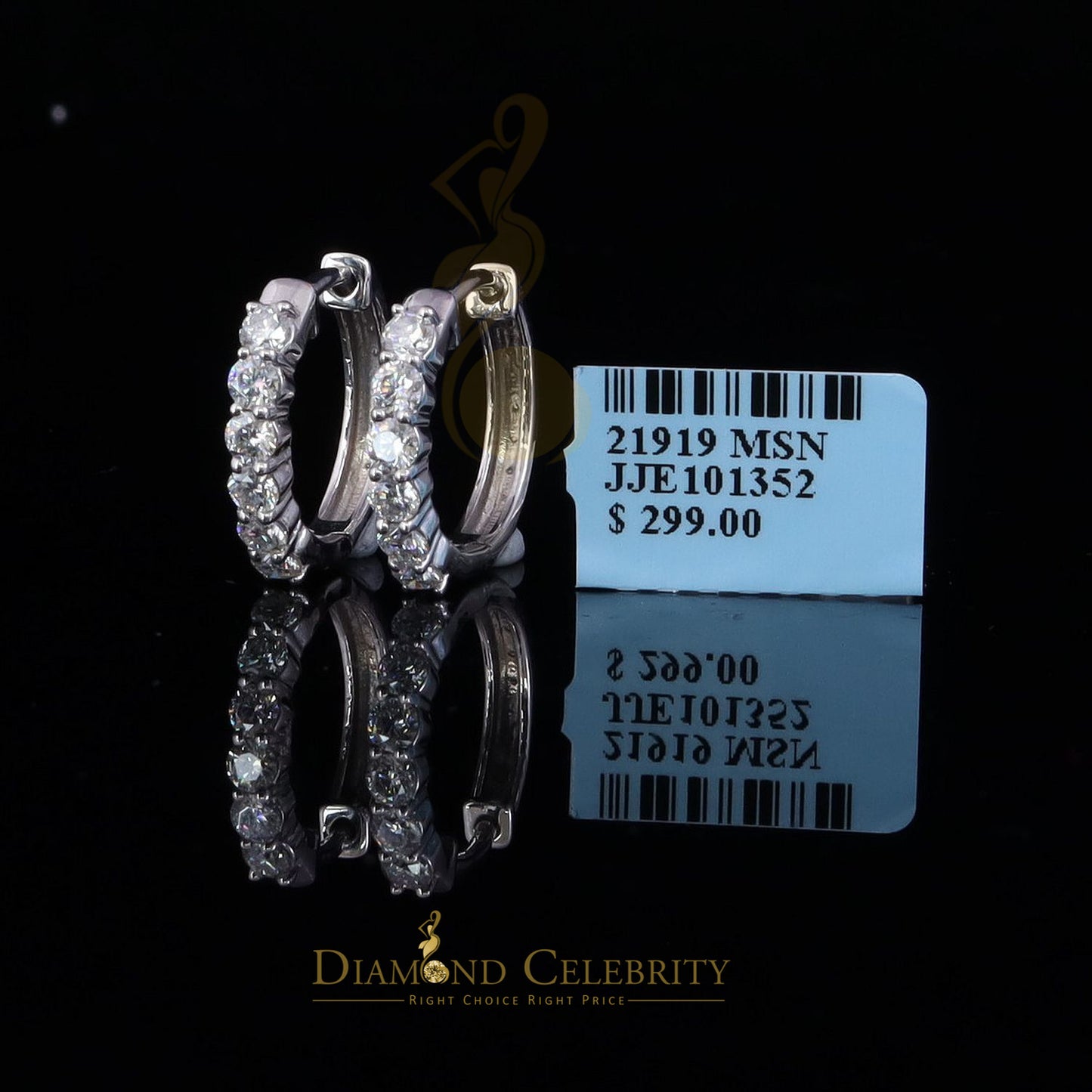 Diamondcelebritees Men's/Women's 925 Silver 1.50ct VVS 'D' Moissanite 1 row Stones Hoop Earrings