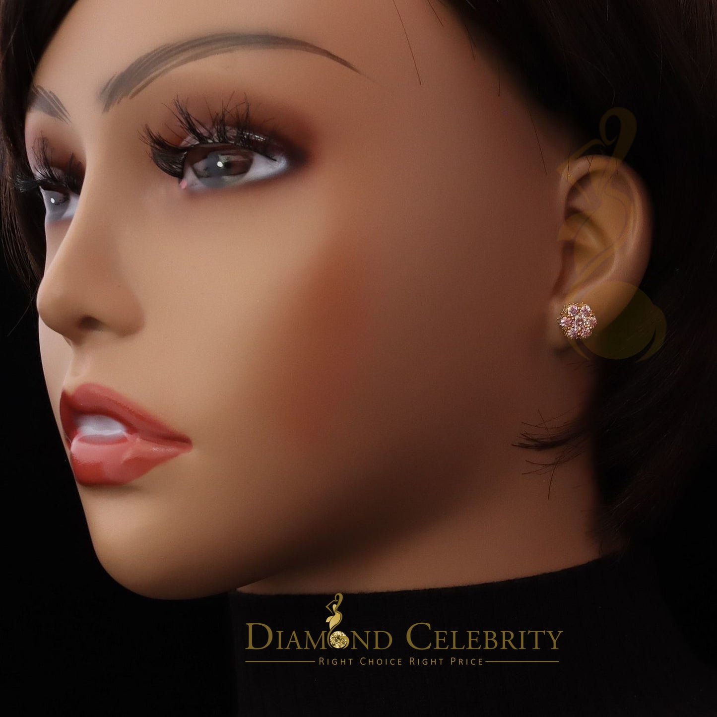 DiamondCelebritees 2.00 CT VVS D Pink Moissanite Women's 925 Yellow Silver 3D Floral Stud Earrings