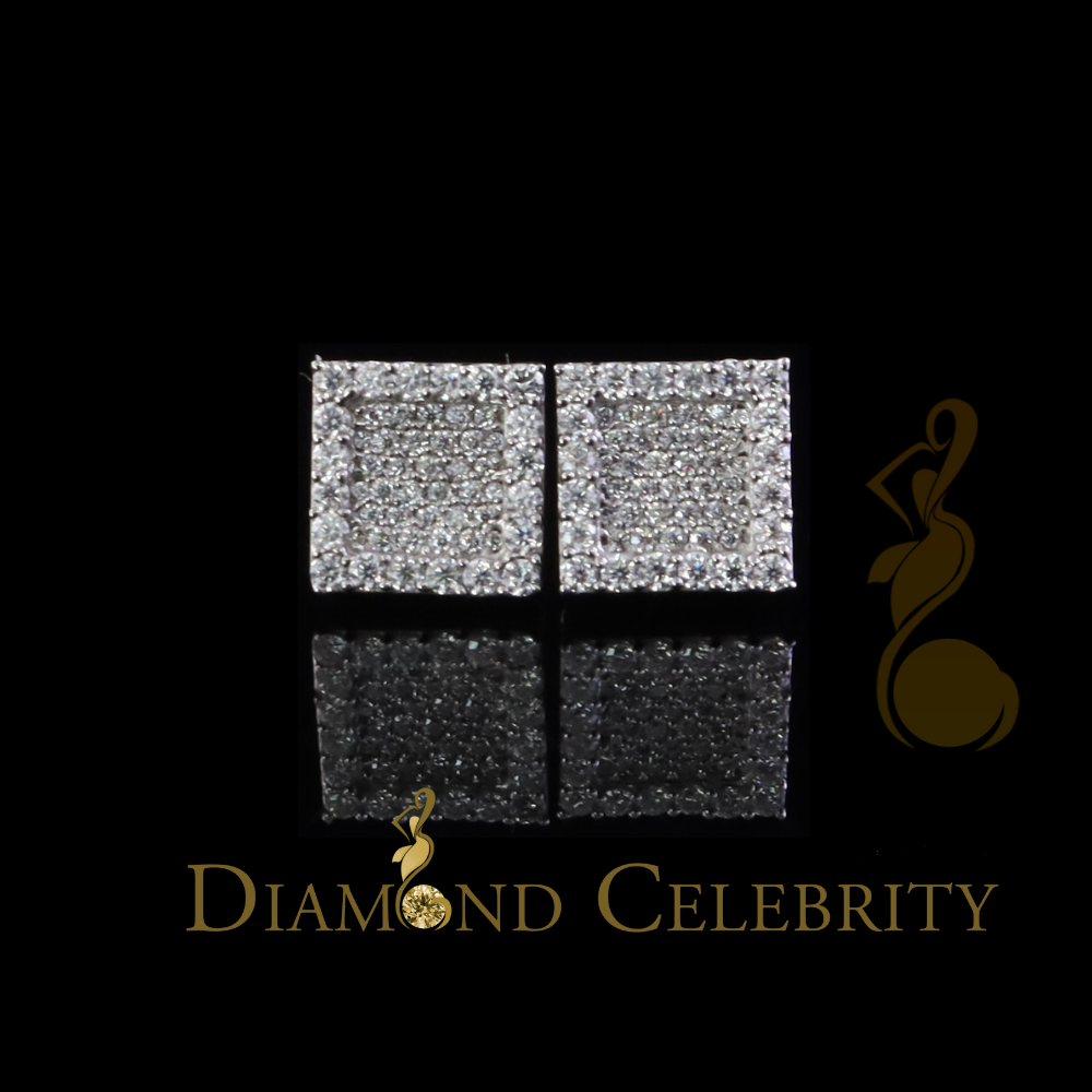 Diamondcelebritees 925 White Silver 0.80ct VVS 'D' Moissanite Square Stud Earring Men's/Womens