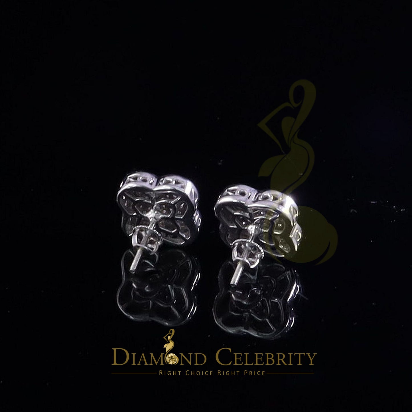 Diamondcelebritees 1.00ct 925 Sterling Silver Moissanite Clover Stud Earrings For Men & Women