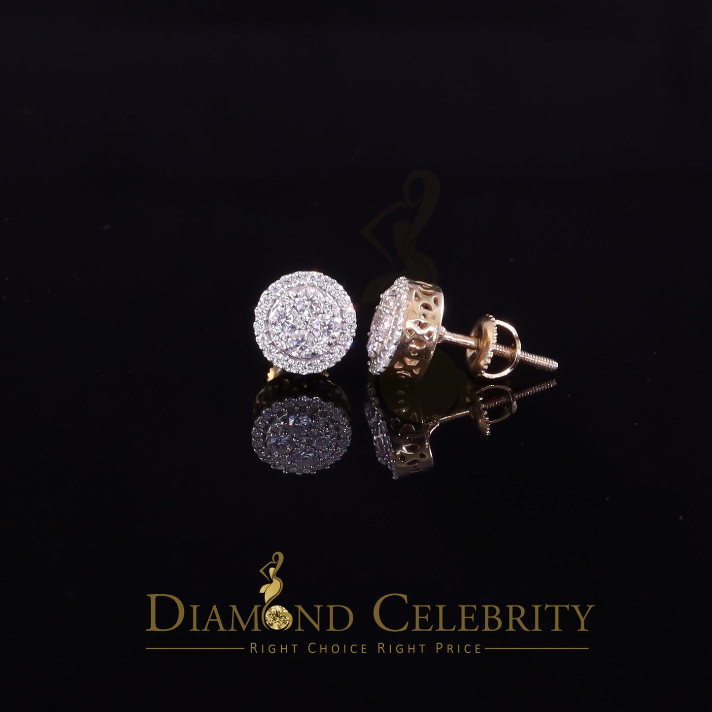 DiamondCelebritees Moissanite Round Stud Earrings Men's/Womens 925 Silver Yellow 0.50ct VVS 'D'