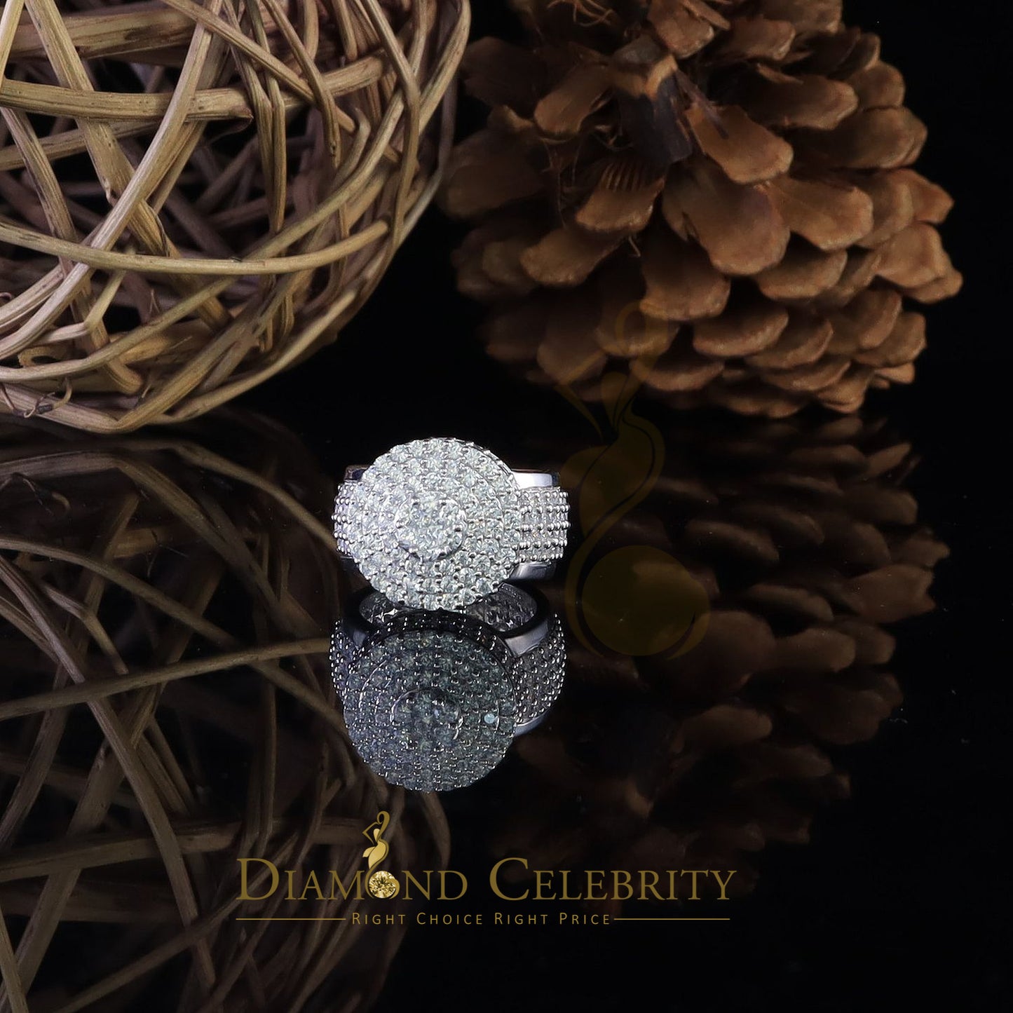 DiamondCelebritees 925 Silver White 15.00ct Cubic Zirconia Engagement Men's Round Ring Size 9.5