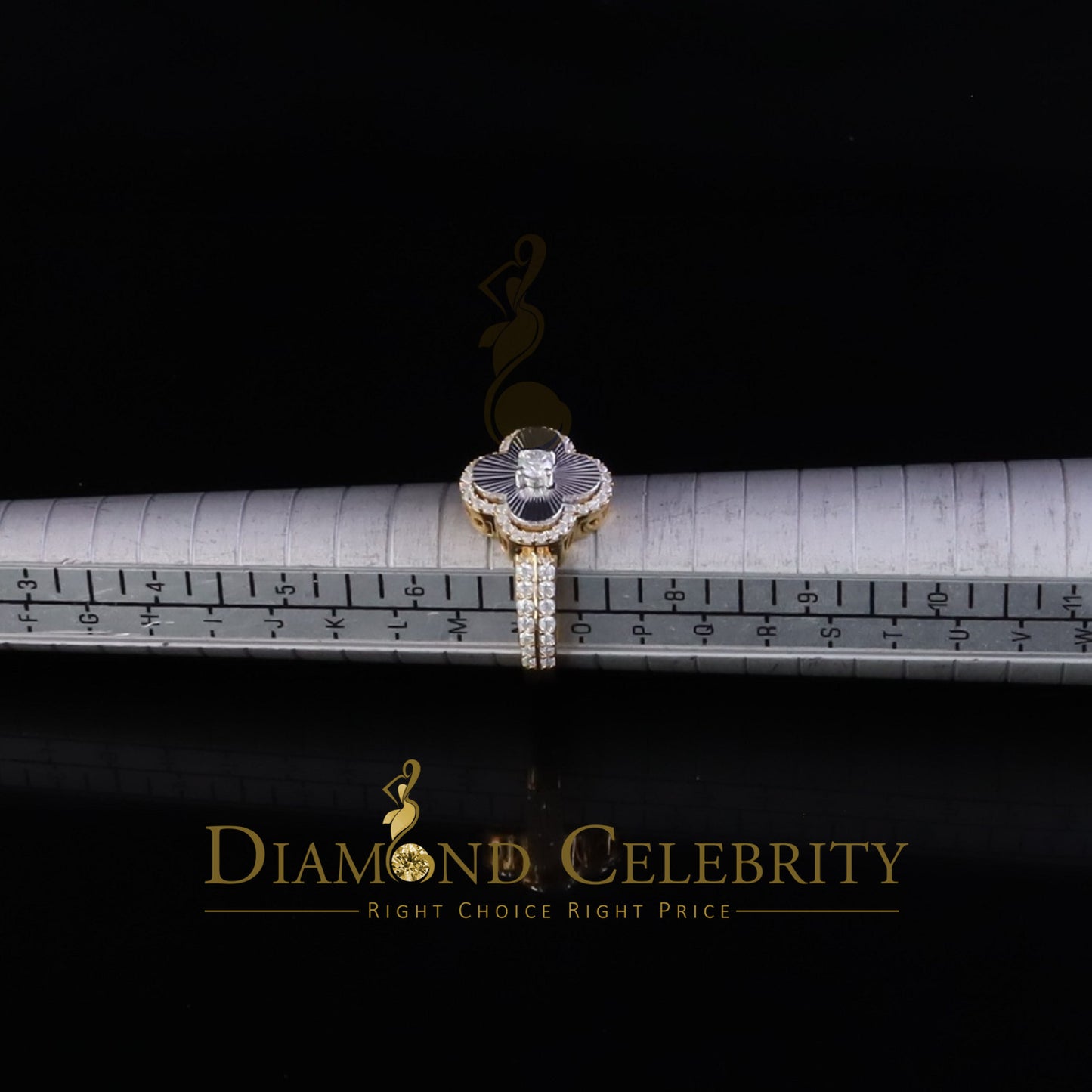 DiamondCelebritees 1.25ct VVS D Good Luck Solitaire Silver Moissanite Yellow Ring SZ 7 For Women's