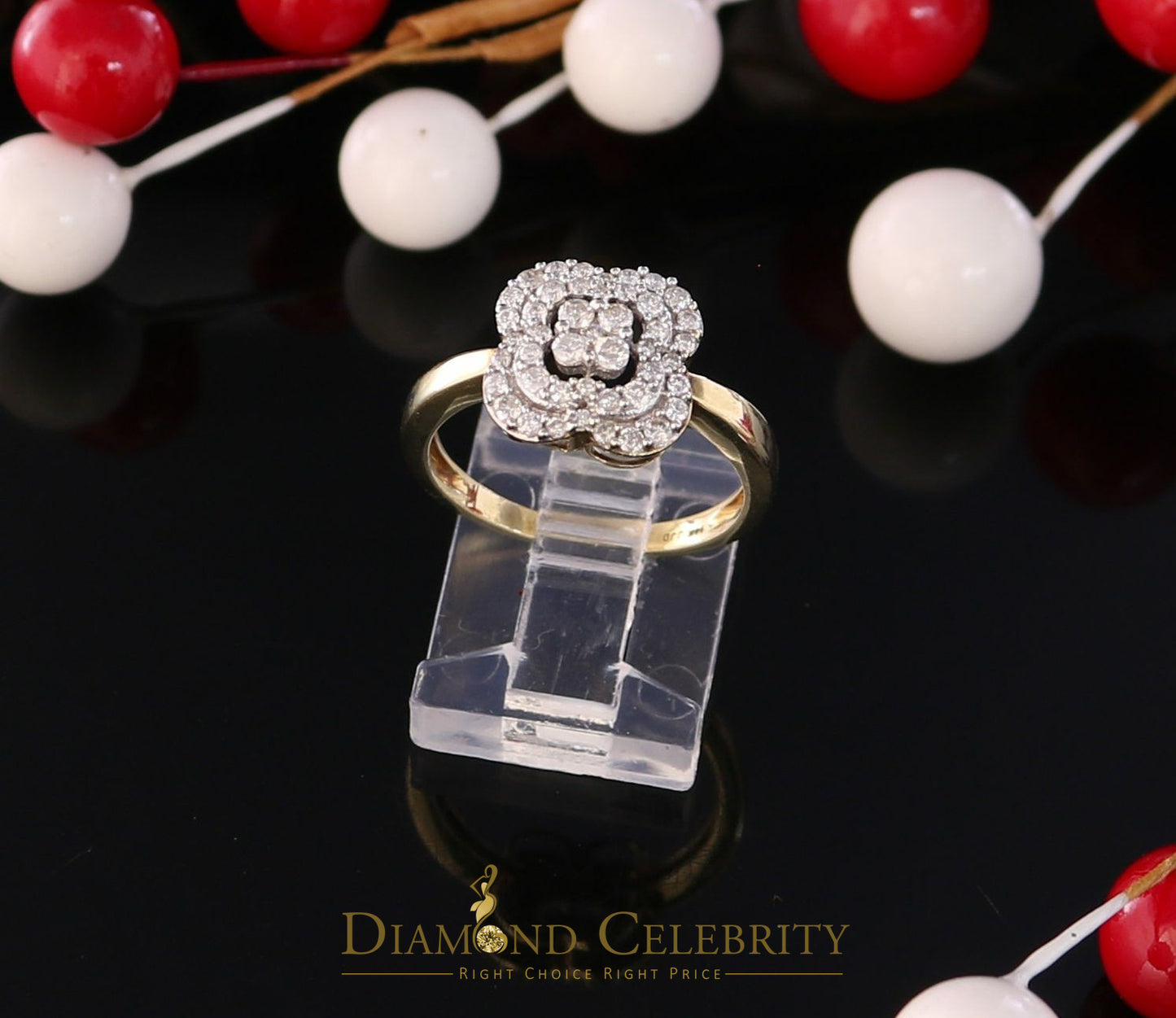DiamondCelebritees Real 10kt Yellow Gold with 0.50CT Real Diamond ROSE PETAL Shape Womens Ring 6.5