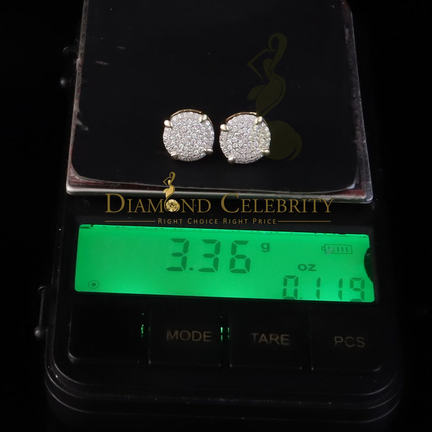 DiamondCelebritees Spark Sterling 925 Yellow Silver 1.06ct Cubic Zirconia Round Men's/Women Earring