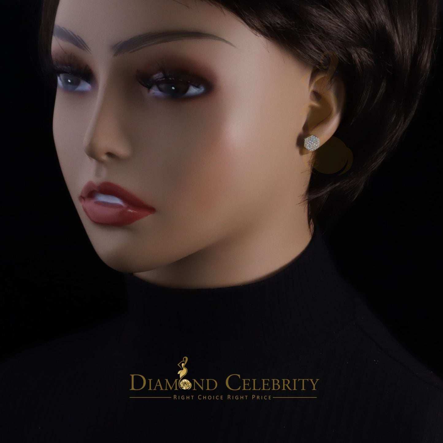 DiamondCelebritees 925 Yellow Silver Hip Hop 0.74ct Cubic Zirconia Women's & Men's Hexagon Earrings