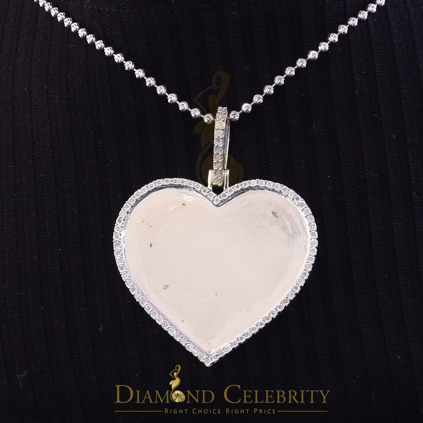 DiamondCelebritees 0.75ct Real Diamond White 925 Sterling Silver "2.00" Inch Heart PICTURE Pendant