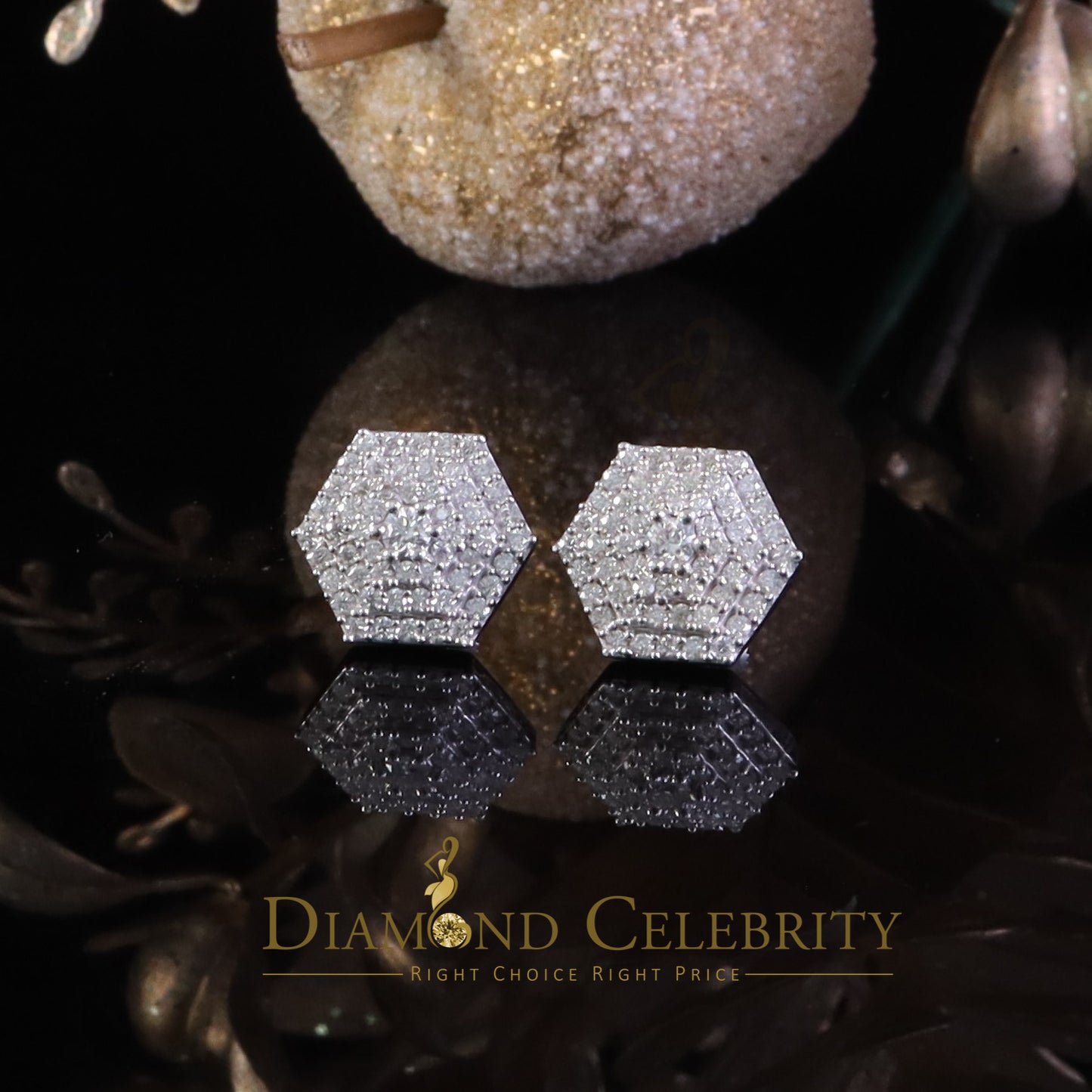 Diamondcelebritees 1.0ct VVS 'D' Moissanite Men's/Women's 925 Silver White Hexogonal Stud Earrings