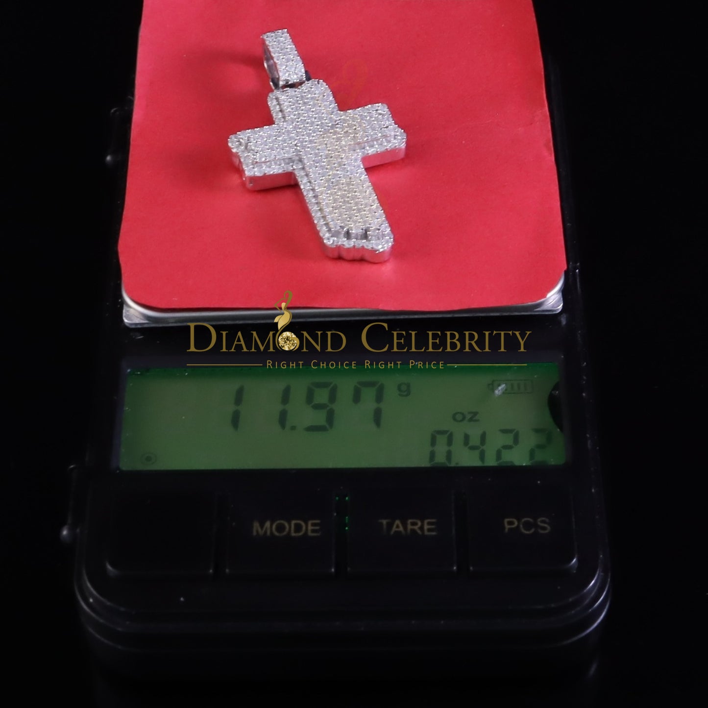 Diamondcelebritees Yellow Sterling Silver 3.0ct VVS D Moissanite Charm Cross Pendant Men's & Women