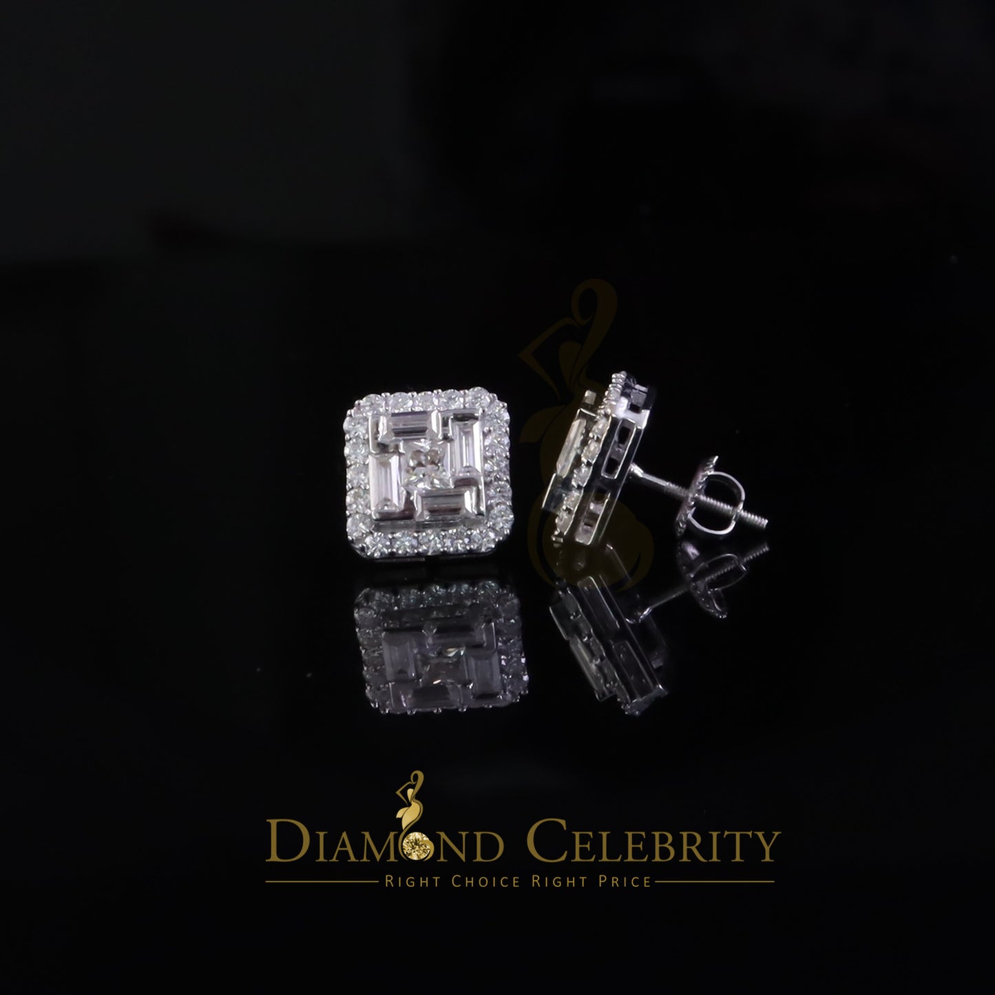 Diamondcelebritees New Men's White 925 Silver 1.66ct VVS D Moissanite Square Stud Womens Earring