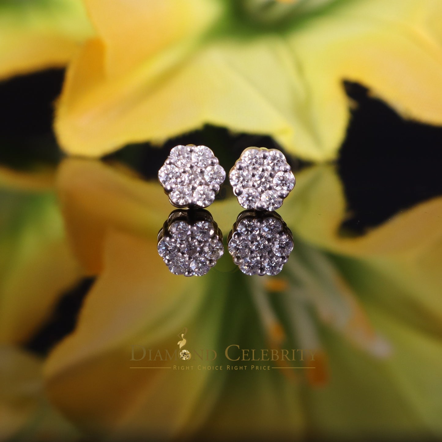 DiamondCelebritees Men's/Womens 925 Silver Yellow 0.25ct VVS 'D' Moissanite Floral Stud Earrings