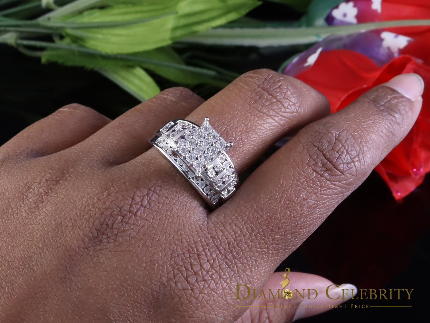DiamondCelebritees Cinderella Rectangle Real 0.16ct Diamond 925 Silver White Womens Ring Size 8