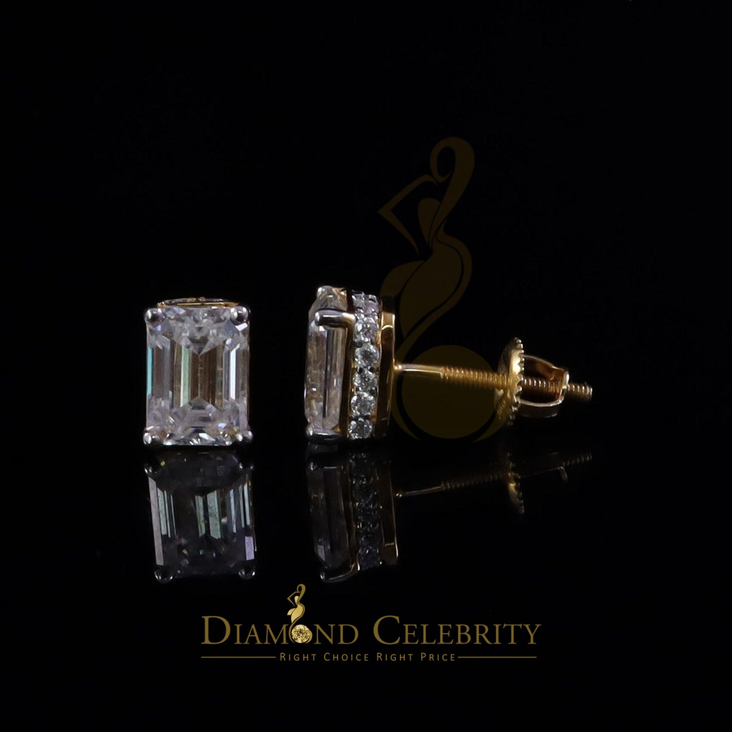 DiamondCelebritees Men's/Women's925 Silver Yellow 2.50ct VVS D Moissanite Emerald cut Stud Earrings