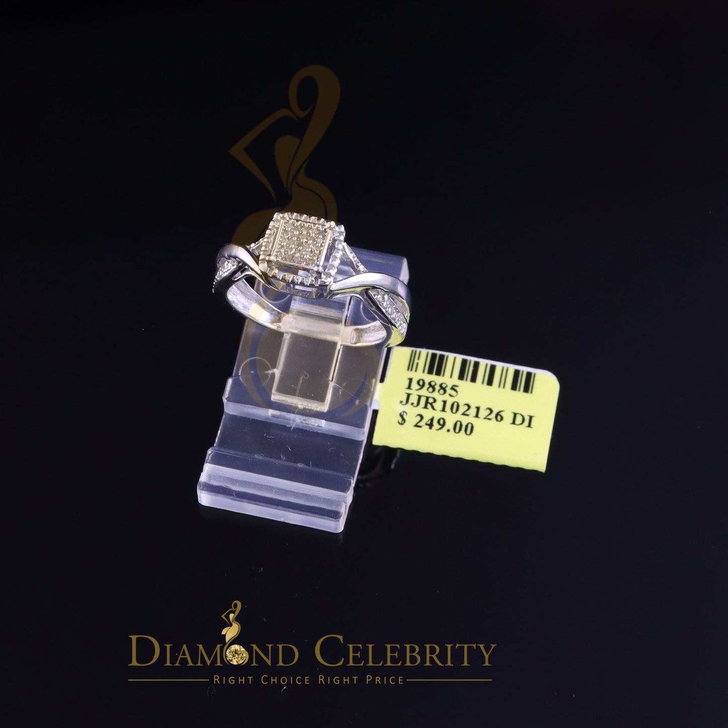 DiamondCelebritees 0.10CT Real Diamond 925 White Silver Womens Square Engagement Ring Size 6.5