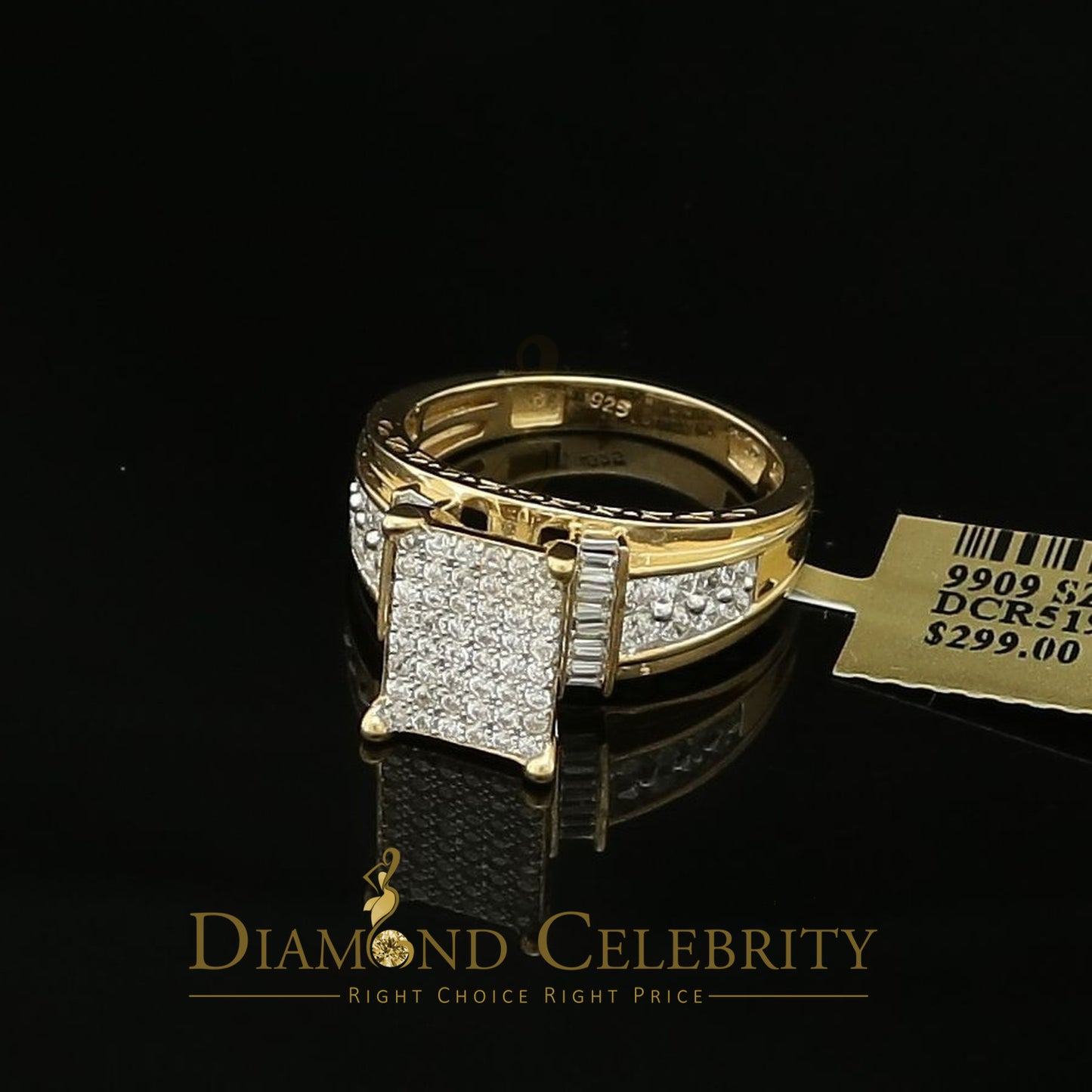 DiamondCelebritees New Big Look 925 Yellow Silver2.08ct Cubic Zirconia Style Cinderella Ring size 9