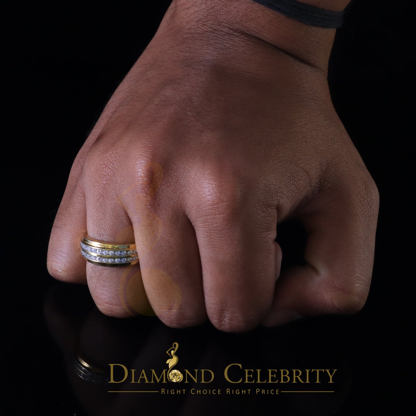 DiamondCelebritees Men's 0.50ct Cubic Zirconia Yellow 925 Sterling Silver Round Ring Size 10