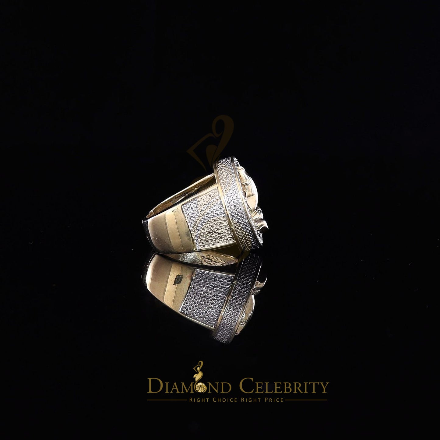 DiamondCelebritees Real Diamond 0.25CT Men's Silver Yellow Round Adjustable Ring From SZ 11 to 13