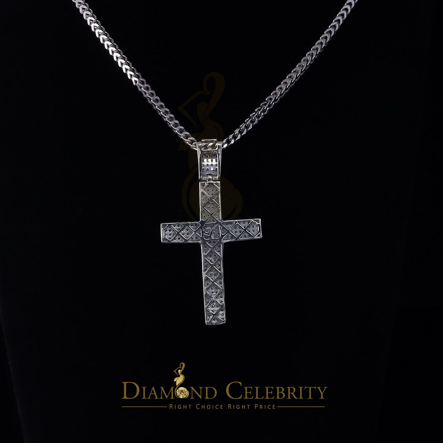 DiamondCelebritees Real 0.85ct Diamond 925 Sterling Silver CROSS Charm Necklace Pendant in White