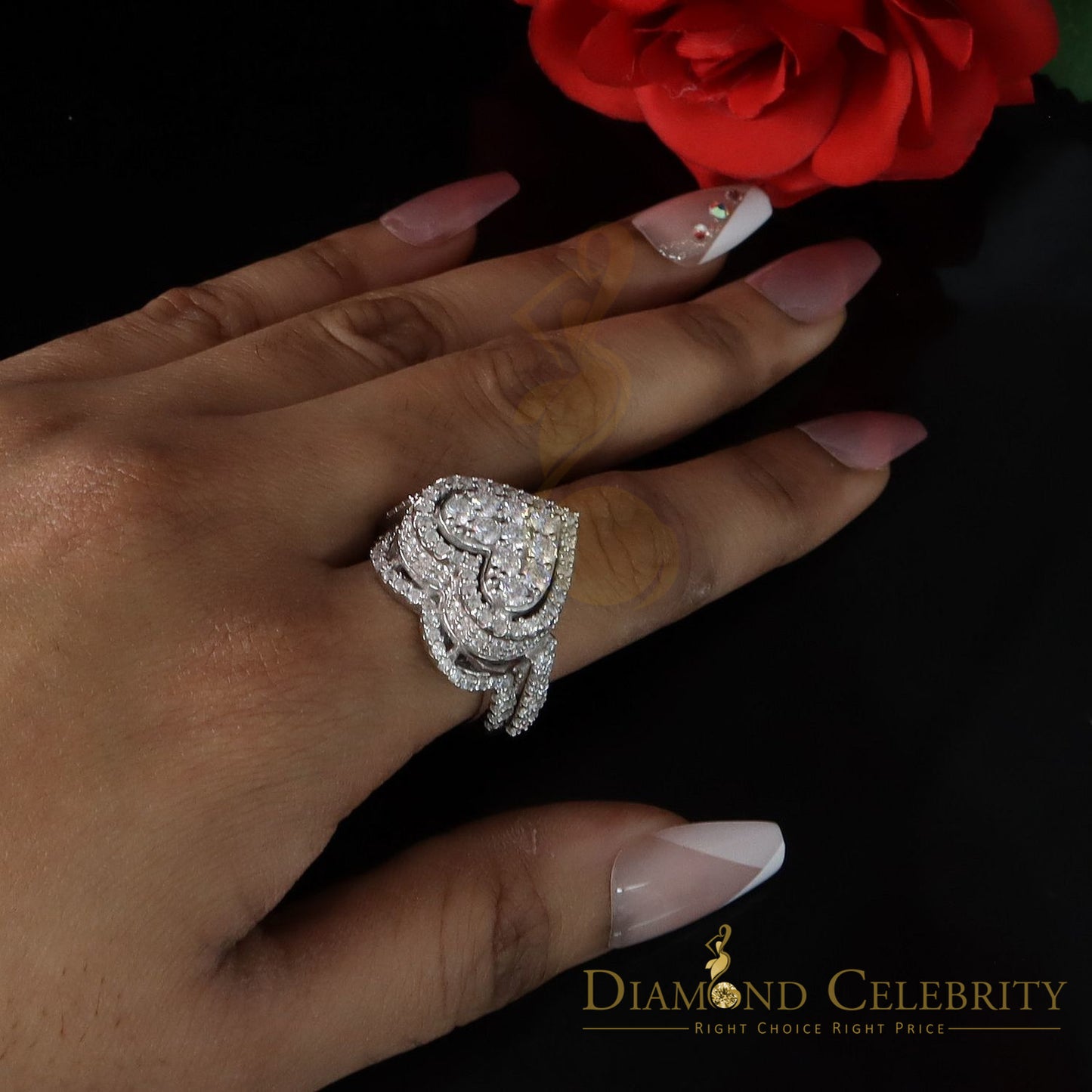 Diamondcelebritess New 5.00ct VVS D 925 Silver 3D Double Heart Moissanite Women's White Ring Sz 7