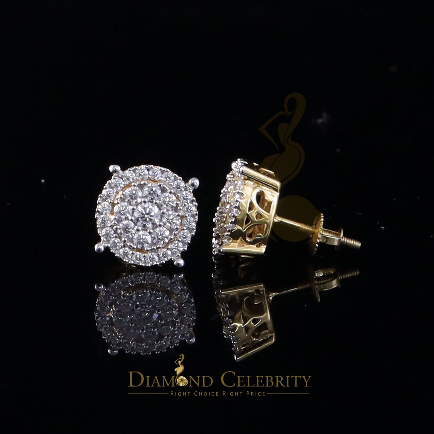 DiamondCelebritees Women's/Men's 925 Silver Yellow 1.00ct VVS 'D' Moissanite Round Stud Earrings