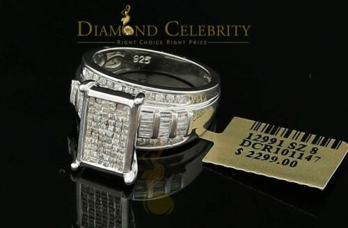 DiamondCelebritees 925 Sterling Silver with 1.00ct Real Diamond Womens Engagement White Ring SZ 7.5