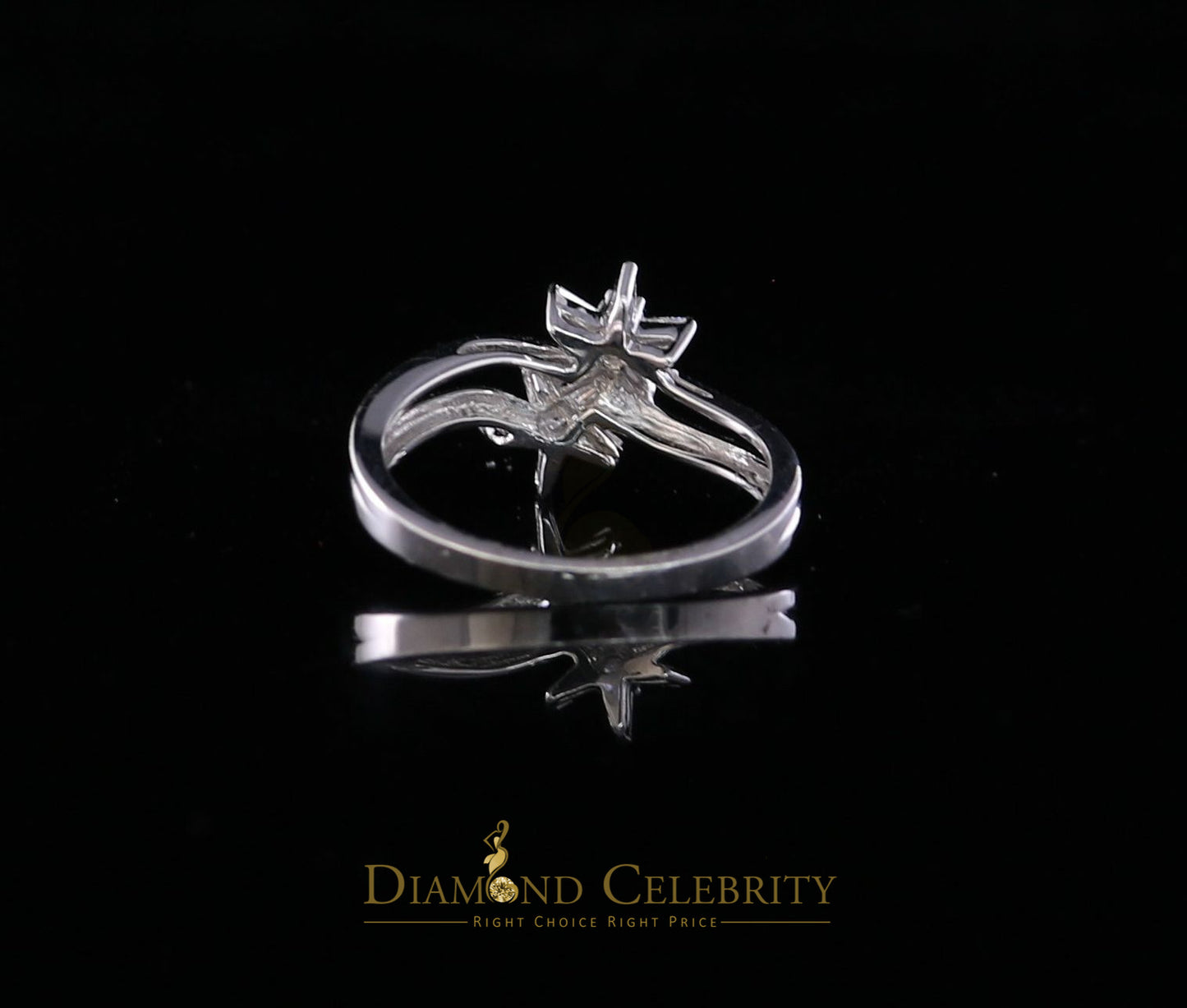 DiamondCelebritees Real 10kt White Gold with 0.25 CT Real Diamond Two Star shape Womens Ring Size 7